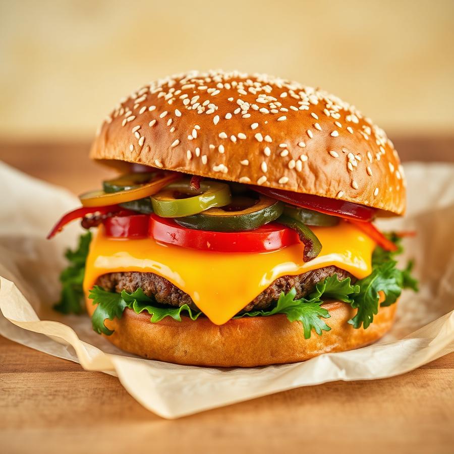 Cheese burger with fresh veggies